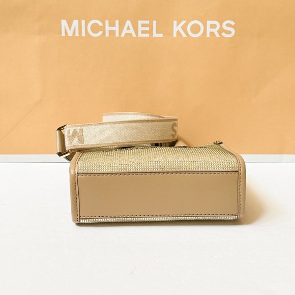Michael Kors Mirella XS MINI Shopper Tote Shoulder Crossbody Bag Sequins Camel - Picture 7 of 13